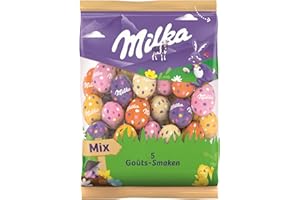 Milka - Assortiment de Petits Œufs en Chocolat de Pâques - Goût : Mix 5 Goûts - Lait, Lait Praliné, Blanc Praliné, Biscuit, Chocolat Blanc - Chocolat à Offrir - 1 Sachet 350 g