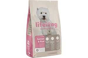 Amazon-märke: Lifelong – Hundfoder för vuxna hundar (vuxna) små raser, fint beredd torrfoder med lax och ris, 3 kg (1-pack)