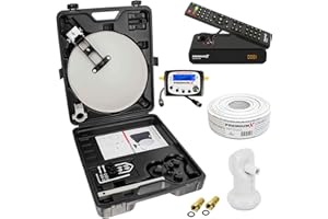 PREMIUMX Premium X Camping Satelliten Anlage komplett Satellitenschüssel HD TV Receiver SAT-Finder Single LNB 10m Kabel F-Stecker im Koffer