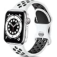 Epova Silicone Sport Strap Compatible with Apple Watch Strap 42mm 44mm 45mm 46mm 49mm, Breathable Replacement Straps for Apple Watch Ultra 2/iWatch SE Series 10 9 8 7 6 5 4 3, White/Black, Large