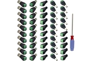 QitinDasen 15 Paia 2.1 X 5.5mm 12V DC Alimentazione Maschio e Femmina Connettore + 10 Paia Maschio e Femmina BNC Video Balun Connettore, con Cacciavite a Stella