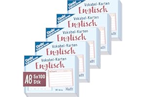 ‎HÄFFT Häfft® 5er-Pack Vokabel-Karten A8 Englisch liniert, 500 Stück, mit Ampel-Prinzip für das Langzeitgedächtnis - passend für gängige Lernboxen, handlich für unterwegs