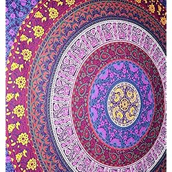 Rawyal Barhmeri Tapiz, Círculo de flores, multicolor, estilo Mandala - Tapiz indio, de pared, 1,37 x 2,13 m