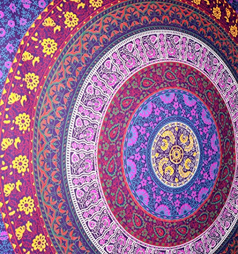 Rawyal Barhmeri Tapiz, Círculo de flores, multicolor, estilo Mandala - Tapiz indio, de pared, 1,37 x 2,13 m