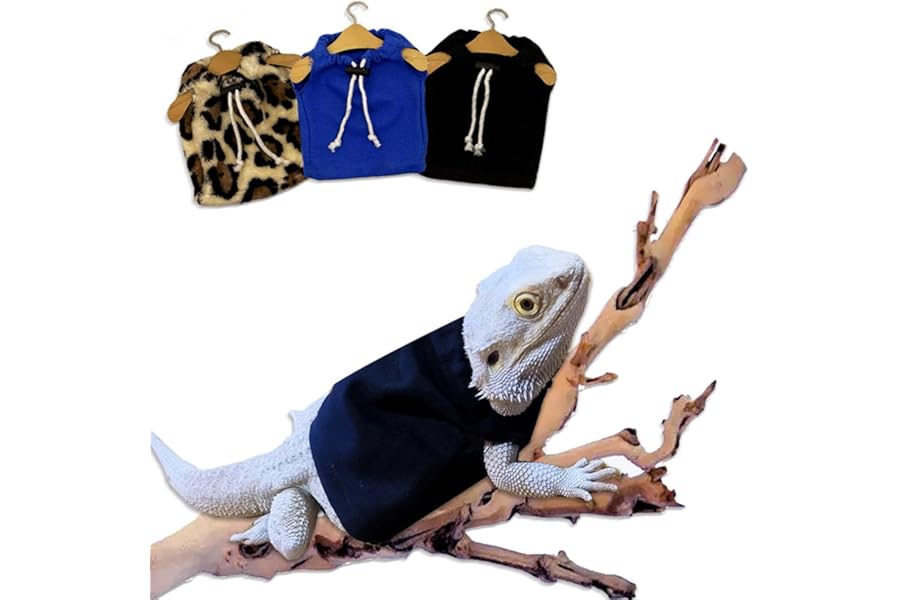 Lizard Clothes Bearded Dragon Hoodie Sweater Jacket Small Pet Costume Flannel Apparel for Reptiles Party Cosplay Props Chameleon Outfit Reptile Clothing Accessories (Black)
