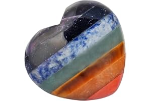 KYEYGWO 7 Chakra Stone Puff Heart Healing Crystals Love Stone, Pocket Stones Palm Worry Stone for Reiki Meditation Balancing, 1.7" (1 PCS)
