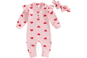 ZZLBUF Newborn Infant Baby Girl Clothes Heart Ruffle Romper Jumpsuit Bodysuit Headband Valentine's Day Outfits Set