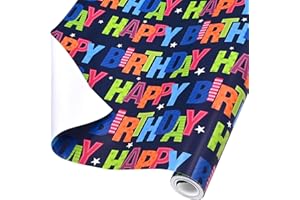 ADQUATOR 10m×43cm Roll of Black Happy Birthday Colorful 80g Wrapping Paper, 100% Recyclable ECO Gift for Birthday Present Party Decorations