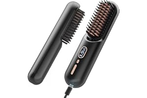 iTayga Brosse à lisser les cheveux sans fil, brosse à lisser portable améliorée pour femme avec taille de voyage, peigne chaud rechargeable par USB 10 000 mAh(presque), Noir
