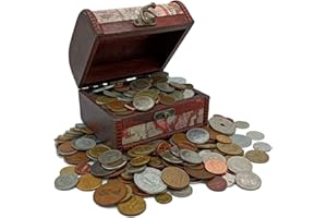 IMPACTO COLECCIONABLES Cofre del Tesoro con Monedas auténticas de colección - Incluye 1 kg de Monedas del Mundo y un Cofre para Guardarlas - Inspeccionadas por Expertos