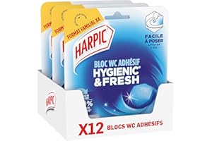 Harpic Hygienic & Fresh - Bloc WC adhésif sans cage - 24 semaines de fraîcheur- Brise marine x12