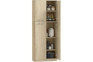 HOMCOM Credenza Cucina, Mobile Dispensa con 2 Armadietti, Mobile Cucina con Ripiani Regolabili in MDF, per Sala da Pranzo, Soggiorno, Salotto, 59x31x155 cm, Rovere