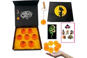 STUDIOJRH Set de 7 Bolas de Dragón (1 a 7 Estrellas) Llavero, Pegatinas y Tarjeta de Invocación de Shenlong. Ideal para Coleccionistas o como Regalo para Niños. Set Bola de Dragón con esferas de 4,3 cm