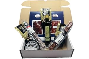 VEMOSA Cesta Gourmet para Regalar | Lote Regalo Embutidos Ibéricos | Jamón, Caña de lomo, Salchichón y Chorizo Ibérico de bellota, Aceite de Oliva Virgen Extra, y Picos Rústicos Obando, Cesta Regalo.