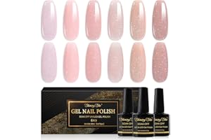 Shining She Smalto Semipermanente Unghie Glitter Jelly,6 Colori Nude Rosa Luccichio Olografico Semipermanente Unghie Soak-Off UV/LED,Trasparente Laser Effect Smalto Unghie 8ML