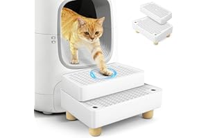Bartuke Large 2-Step Litter Box Ramp, Adjustable Cat Steps Catcher with Wooden Feet, Filter Function, Pet Stairs for Kittens & Older Cats, Automatic Cat Litter Box (White)