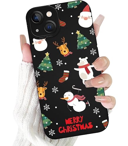 Yoedge 2 Custodie Natalizie Per IPhone 14/13: Cover Sottili In Silicone Con Pupazzo Di Neve E Babbo Natale - Antigraffio