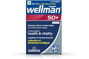 Wellman 50+ Multivitamin Tablets for Men Aged 50+ Ginseng, Citrus & Amino Acids Support Health & Vitality Boost Cognitive & Immune Function Reduce Tiredness & Fatigue 30 Veg Tablets