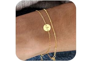 ZHESHY Bracelet Or avec Initiales Femme Fantaisie Plaqué Or 14 Carats Fin Chaîne Lot Bracelet Lettres A-Z Réglables Double Gourmette Bijoux Idee Cadeau Personnalisé pour Femmes et Filles Enfant