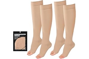 Evolyline Medical Compression Socks for Women & Men Stockings, 20-30 mmHg Flight Sock for Varicose Veins Edema Open Toe Calf Support, Graduated Compression Stocking Travel Pregnancy Nurses 2 Pairs