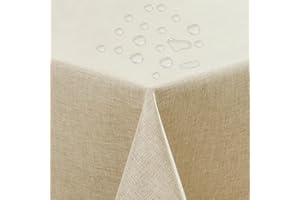 ATsense Tovaglia lavabile, color crema, lavabile, impermeabile, effetto loto, antimacchia, effetto lino, 140 x 240 cm, rettangolare