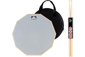 EASTROCK Tapis de batterie d'entrainement silencieux double face 30,5 cm en caoutchouc avec baguettes et sac de rangement pour débutants, gris