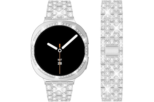 DEALELE Rem och fodral kompatibelt med Samsung Galaxy Watch 8 40 mm/44 mm, bling strass diamant metallarmband med glänsande skyddsfodral ersättning för kvinnor män