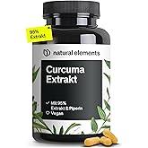 natural elements Curcuma Extrakt – Hochdosiert: Curcumingehalt EINER Kapsel entspricht 10.000mg Kurkuma – Hochdosiert aus 95%