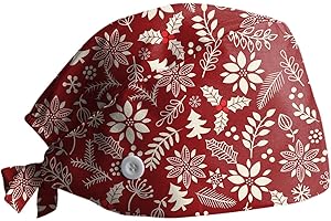 chiphop Antipolvere Donna Cappello, Cuffie Chirurgiche per Infermiera Dottore Infermiera Cuoco cosmetologi, Cappello con Stampa Natalizia, Cuffia Chirurgica con Fascia Regolabile