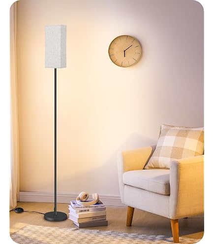 Industrial Standing Floor Lamp – LED Tall Lamp With White Resin Shade, Rotary Switch, For Living Room, Bedroom, Office