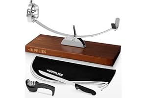 JUPPLIES Jamonero Acero Inoxidable con Base de Bambú + Cuchillo 240mm + Afilador y Cubre Jamón | Soporte Jamonero Vertical Basculante, Rotatorio y Antideslizante | Tabla de Jamón Profesional