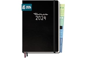 ‎HÄFFT Chäff-Timer Premium Kalender 2024 A5 [Schwarz] Terminplaner für 12 Monate | Terminkalender, Wochenplaner, Wochenkalender, Organizer mit Einstecktasche und mehr | nachhaltig & klimaneutral
