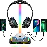 New bee Supporto Cuffie e caricabatterie wireless,RGB Universale Gioco d'azzardo Charge Gaming con Caricabatterie 1*USB 2*Tip