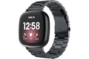 V-MORO Strap Compatible with Fitbit Versa 3/ Fitbit Sense Strap, Stainless Steel Metal Replacement Strap Compatible with Fitbit Versa 3 Straps Men Band (Black)