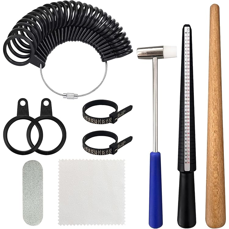Kit 11 Pièces Pour Fabrication Et Réparation De Bagues - Mandrin, Marteau Caoutchouc, Polissoir Agate, Jauges De Taille US/UK