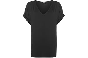 WearAll Women's New Plus Size Womens Short Turn Up Sleeve Baggy Plain Top Ladies V-Neck T-Shirt 8-22