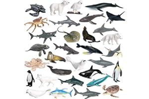 JOKFEICE Figurki zwierząt 32 szt. Realistyczne tworzywo sztuczne Figurki zwierząt oceanicznych dla Projektu Naukowego, Zabawki edukacyjne, Ciasto Topper Prezent urodzinowy dla dzieci