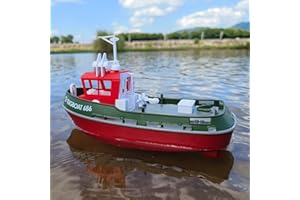 ARRIS Mini RC Boat, 1:72 Scale RC Tugboat with 2.4 GHz Remote, 2 Rechargeable Batteries & LED Lights for Pools Lakes, RTR RC Boats for Adults Summer Gifts Toys (Green)