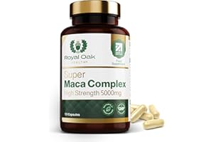 Super Maca Root Complex 5,000mg High Potency Black + Yellow Maca Extract with Panax Ginseng, L-Arginine & Black Pepper (120 Capsules / 4 Month Supply) Made in UK by Royal Oak Health