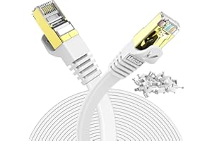 ‎VEETOP Veetop 20m Lan Kabel Cat 7 Netzwerkkabel Flach für 10 Gigabit Ethernet mit vergoldetem RJ45. Weiß