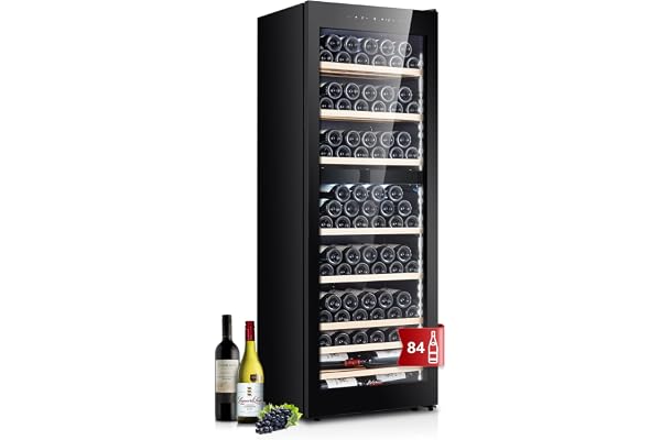 Kalamera Cave a vin Nouvelle version, 84 bouteilles, cave à vin multi-températures, deux zones de température 5-10°C / 10-18°C, 266 litres, KRC-266BFG