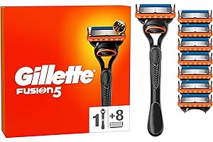 Gillette Fusion5 Maquinilla De Afeitar Para Hombre Con Recambios, 1 Mango, 8 Cuchillas Con 5 Hojas, Banda De Gel Lubricante y Recortadora De Precisión