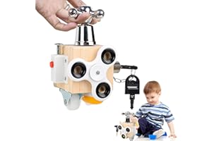 YIZEMAY Wooden Sensory Activity Cube Toy, Busy Cube Handmade Montessori Fidget Educational Travel Toy for Toddler Early Development Autism (A)