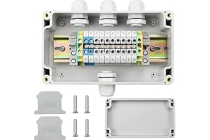 suaywo IP66 Caja de Conexiones Eléctricas Impermeable 1 de Cada 3 de Salid con Conector de Crimpado y Extremo del Bloque de Tierra, Riel DIN, para en Automatización Industrial, Producción de Bricolaje