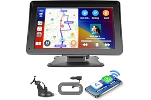 Inefala 7 Pulgadas Inalámbrico Carplay Estéreo para Coche, Pantalla Táctil Portátil Carplay y Android Auto, Enlace a Espejo, Bluetooth, AUX/TF/FM, Control por Voz
