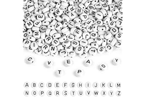 PACKRA Buchstabenperlen, A-Z Buchstaben Perlen 7 mm Alphabet Perlen Set, Acryl Rund Buchstabenperlen für Armbänder Halsketten Schmuck DIY Herstellung, 600 Stk, Schwarz Weiß
