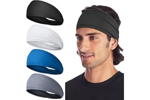 Tumurup Sport Fascia Capelli Uomo, 4 Pezzi Fascette Capelli Elastica Fasce Per Capelli Uomo Antiscivolo Headband Per La Corsa E Il Running Fitness