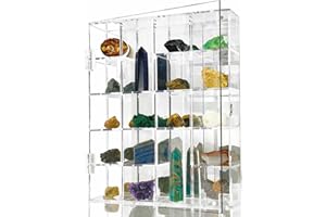 GJKLDCVB Vitrine réglable en Acrylique Transparent avec étagères, Organiseur de Rangement pour Mini Figurines Pop, Objets de Collection, Cristal minéral, Pierres, Montage Mural, avec Miroir et Couvercle