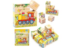 KOKOBOX Puzzle Bambini 1 2 3 Anni Puzzle in Legno Gioco Bimba Bambino Giocattoli Educativi per Bambini Cubo dei Giochi per Bambini Giochi Montessori Bambino Bambina - 9 Pezzi Veicoli