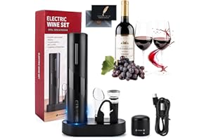 KIMIGO 7 en 1 Tire Bouchon Ouvre Bouteille Electrique Rechargeable avec Décapsuleur, Coupe-Capsule, Bouchon à Vide, Bec Verseur, Hermétique, Base de Rechargeable Rangement pour Maison Restaurant Fêtes
